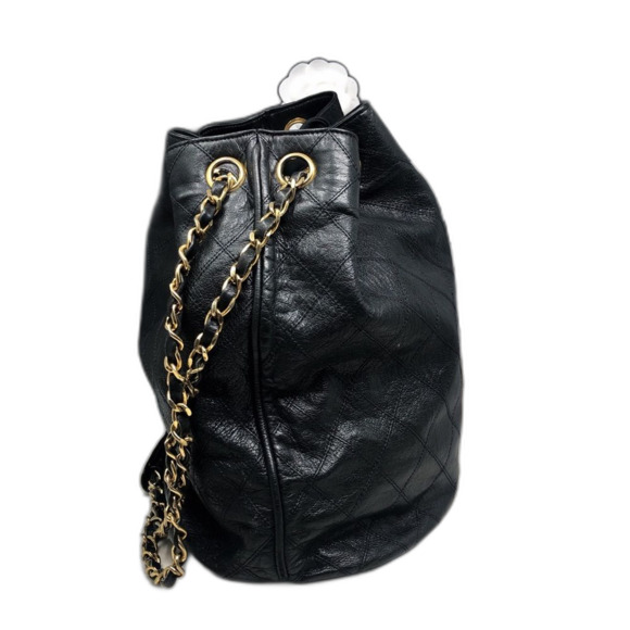 Vintage Chanel Black Lambskin Quilted CC Drawstring Bucket Bag Leather Backpack - Picture 3 of 16